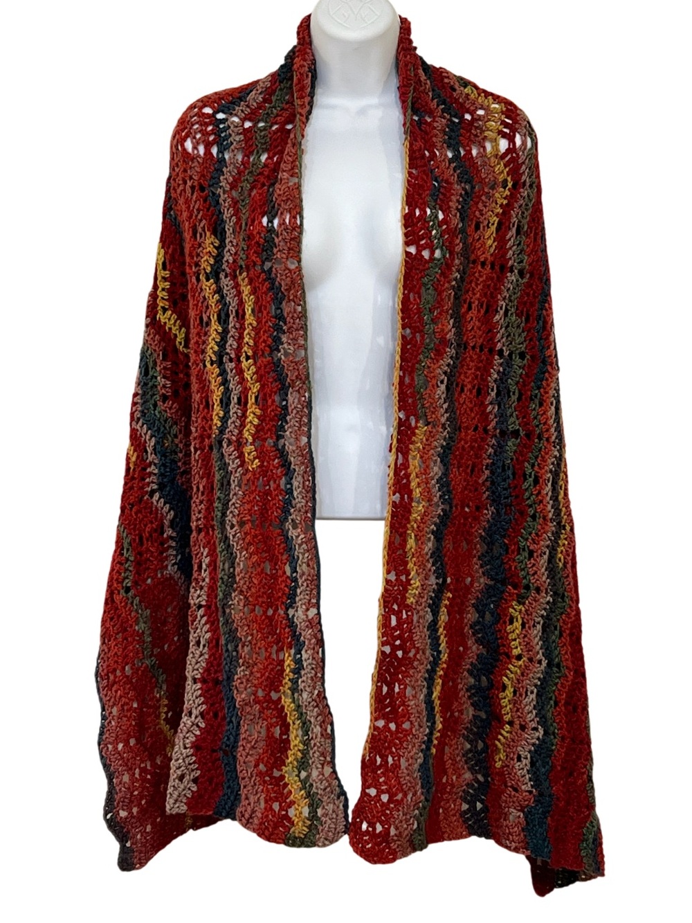 Handmade Crochet Wrap Shawl Multicolor Openwork Boho Fall Autumn